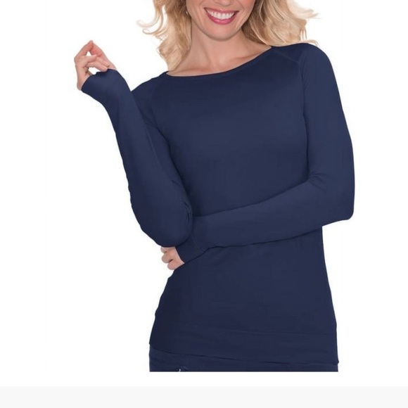 Koi Lite L / XL Divine Long Sleeve Underscrub Tee Scrub Top Shirt Navy Scrubs - Picture 1 of 5